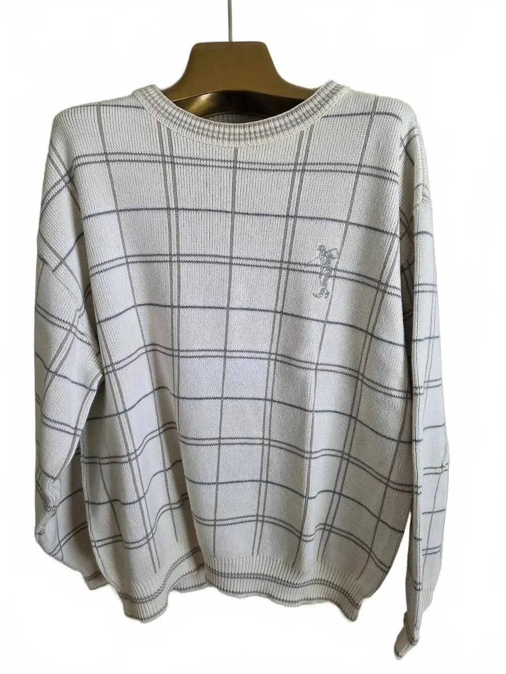 Vintage 90s Cypress Links Grid Plaid Golf Sweater Cream Crewneck Size Medium